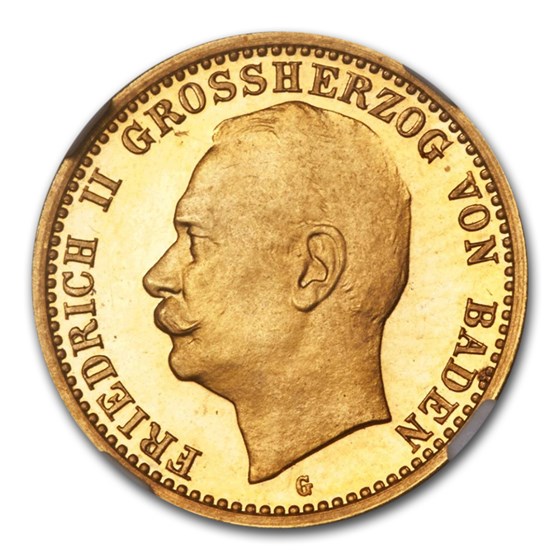 1909 German States Baden Gold 10 Mark PF-66 NGC (UCAM) 1909 German States Baden Gold 10 Mark PF-66 NGC (UCAM)